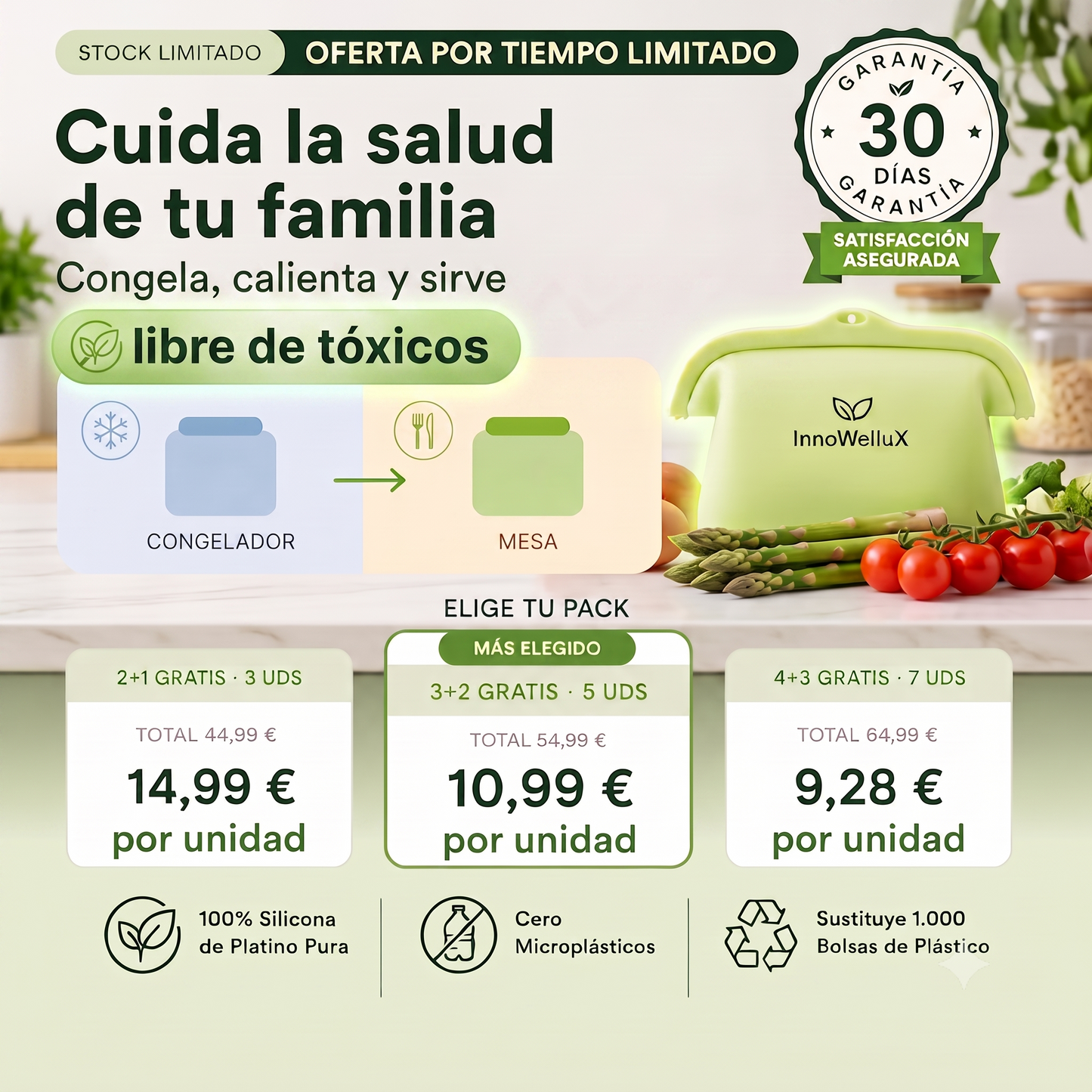 Recipiente Silicona Reutilizable 1L. Oferta 2+1 Gratis